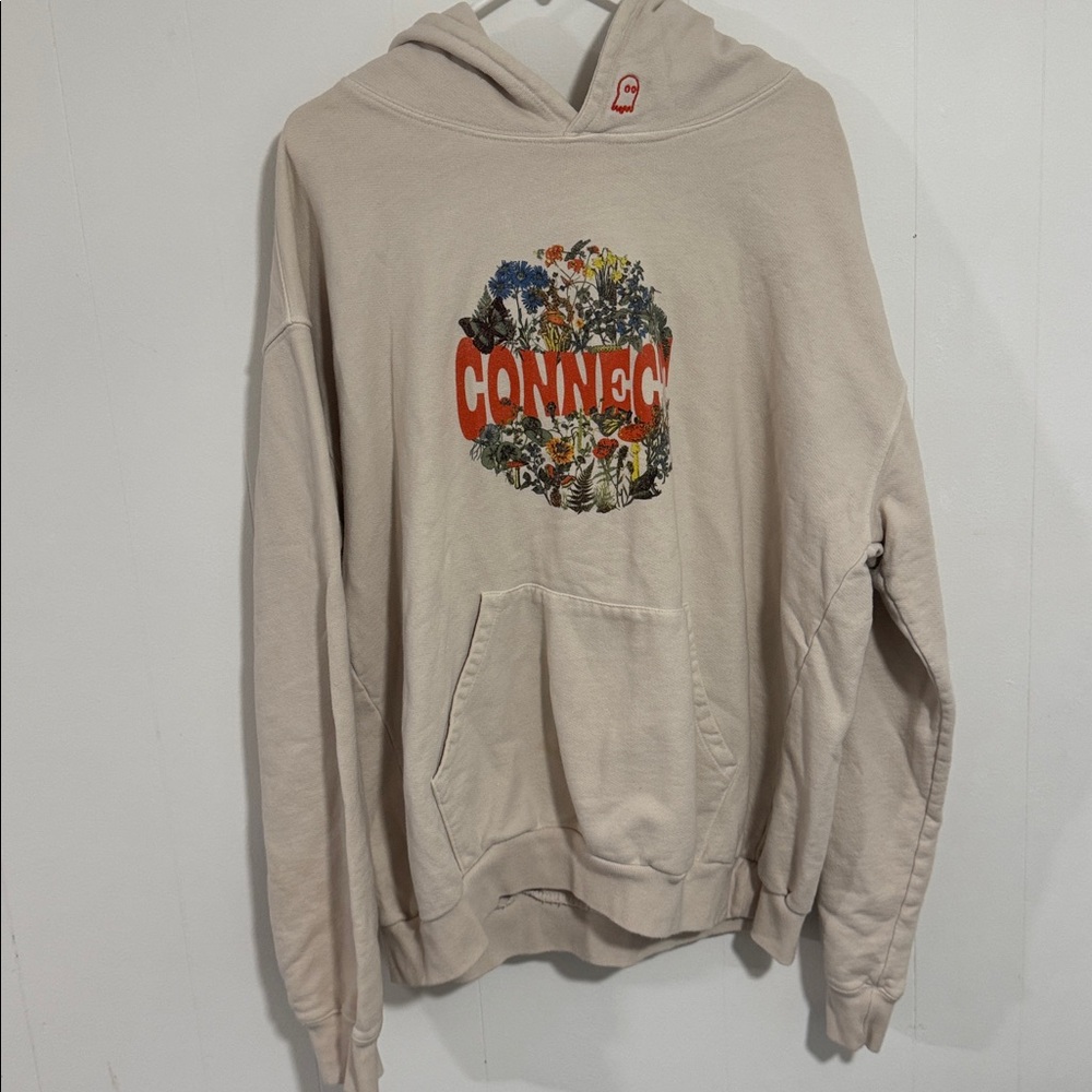 LONELY GHOST Cream Hoodie with Floral Graphic